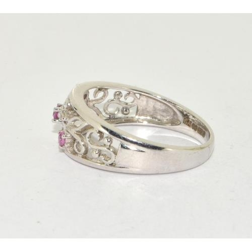 3 - 9ct white gold ladies Diamond and pink Topaz H/M dia in ring size O