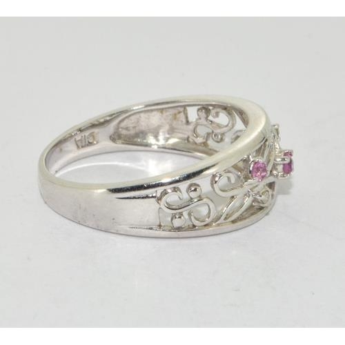 3 - 9ct white gold ladies Diamond and pink Topaz H/M dia in ring size O