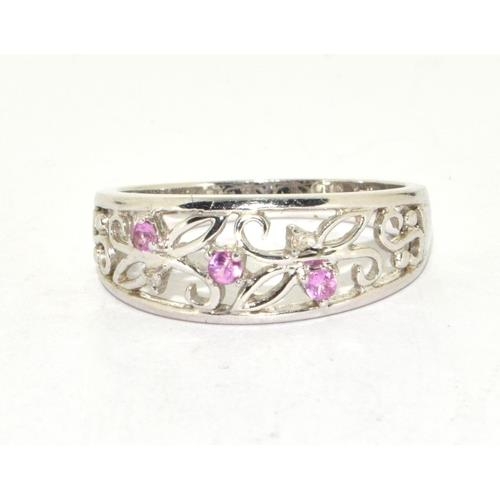 3 - 9ct white gold ladies Diamond and pink Topaz H/M dia in ring size O