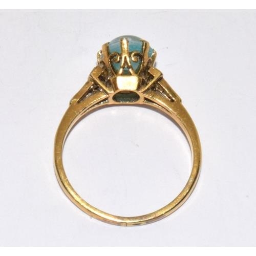 16 - 9ct gold ladies unpolished cabochon Opal ring size L