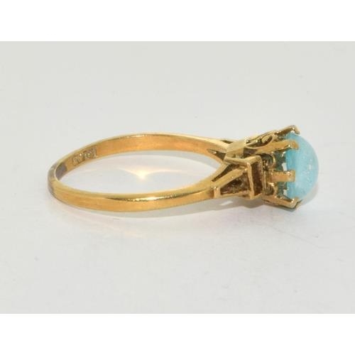 16 - 9ct gold ladies unpolished cabochon Opal ring size L