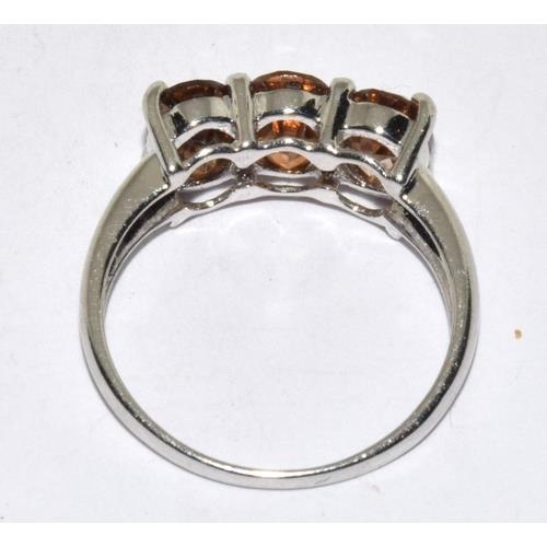 33 - 9ct white gold ladies 3 stone Amber ring size N