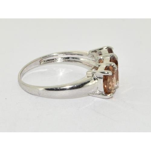 33 - 9ct white gold ladies 3 stone Amber ring size N