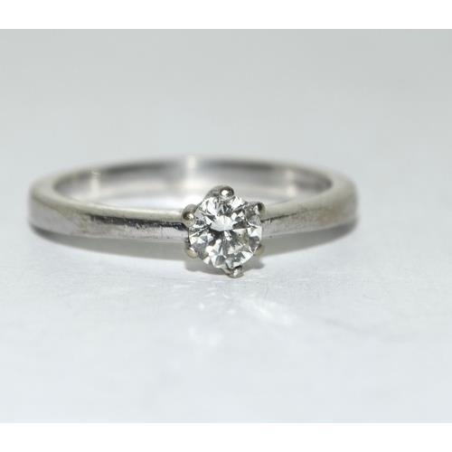 279 - 18ct white gold ladies diamond solitaire ring H/M in ring as 0.33ct size P