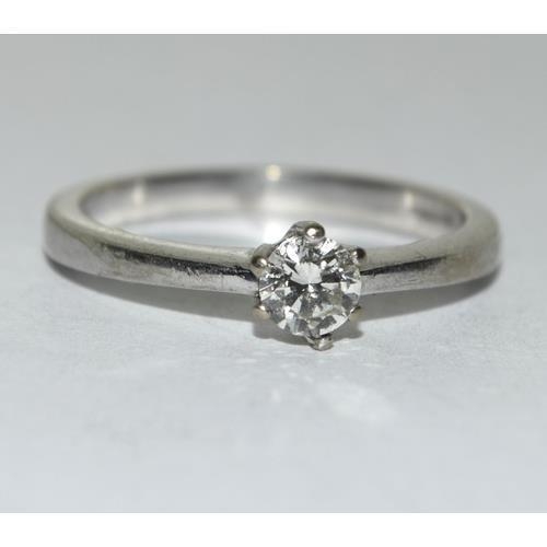 279 - 18ct white gold ladies diamond solitaire ring H/M in ring as 0.33ct size P