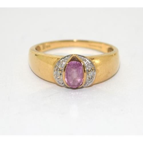 57 - 9ct gold ladies Diamond and Pink sapphire dress ring size M