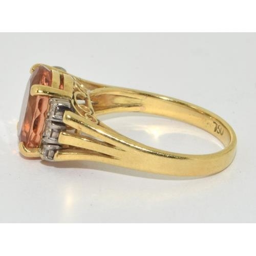 238 - 18ct gold ladies Diamond and Kunsanite ring with scroll setting size L