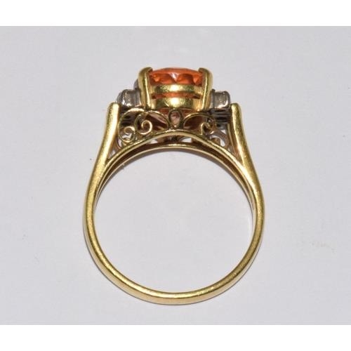 238 - 18ct gold ladies Diamond and Kunsanite ring with scroll setting size L