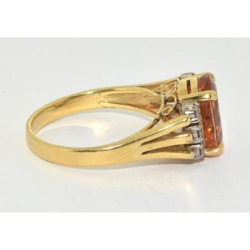 238 - 18ct gold ladies Diamond and Kunsanite ring with scroll setting size L