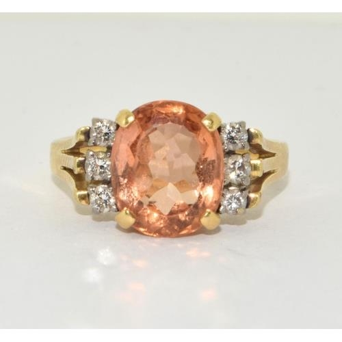 238 - 18ct gold ladies Diamond and Kunsanite ring with scroll setting size L