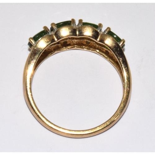 99 - 9ct gold ladies Diamond and emerald green stone ring size P