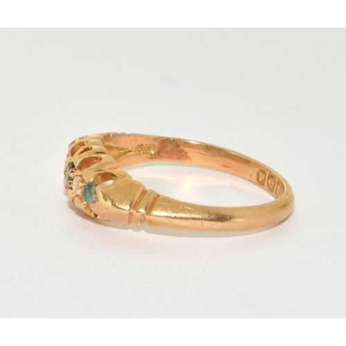 298 - 18ct gold ladies antique Emerald and Diamond 5 stone ring size N