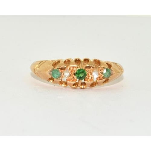 298 - 18ct gold ladies antique Emerald and Diamond 5 stone ring size N