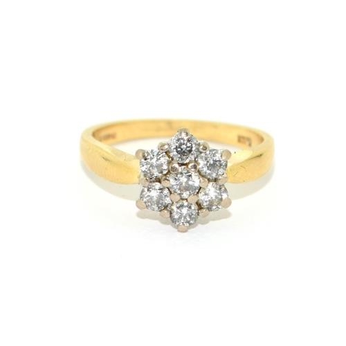 93 - 18ct gold ladies Diamond Daisy ring approx 0.50ct size N