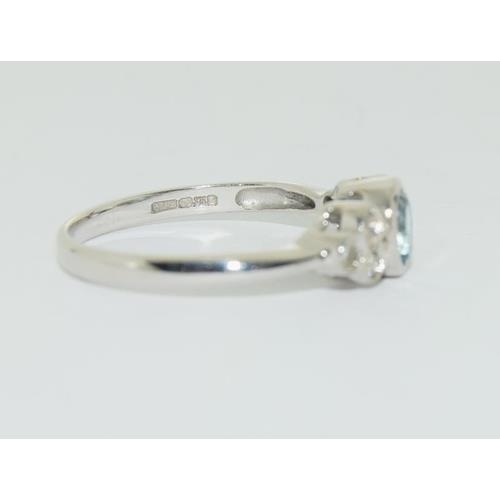 191 - 9ct white gold aquamarine diamond ring, size L