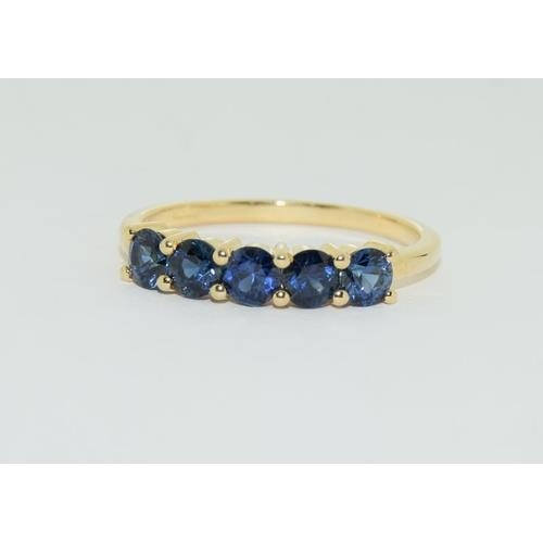 15 - 9ct Gold 5 stone sapphire 1/2 eternity ring, Size N