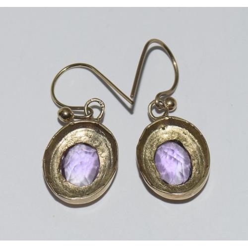 114 - 9ct gold amethyst earrings