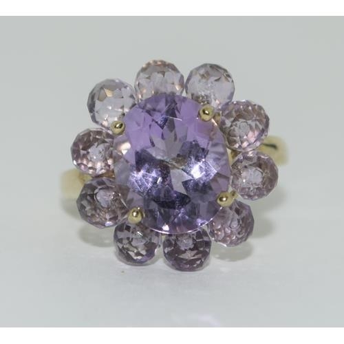 269 - A 9ct gold Amethyst briolette cluster ring Size O