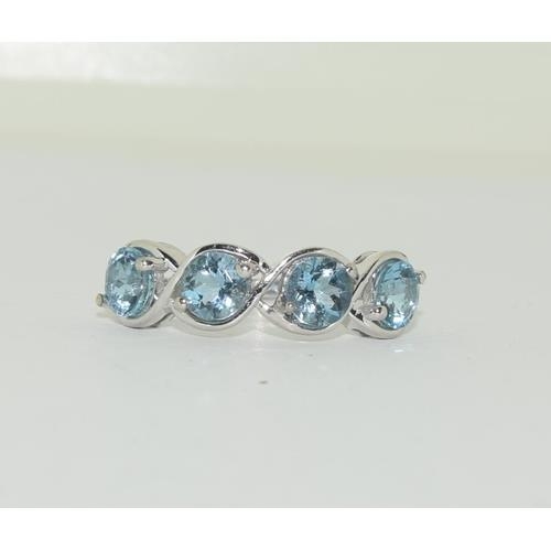 251 - 9ct Gold aquamarine four stone ring, Size N