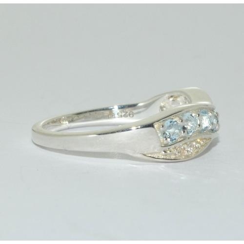 250 - A silver aquamarine ring Size N 1/2.