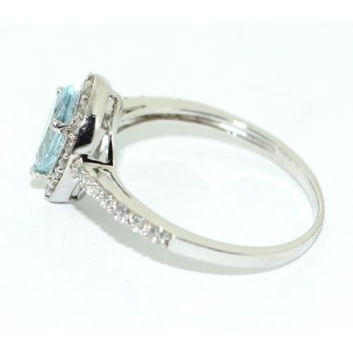 165 - Pear cut Blue Topaz on white gold on 925 silver ring size P