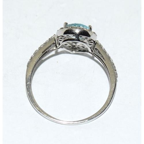 165 - Pear cut Blue Topaz on white gold on 925 silver ring size P