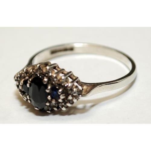 25 - Vintage sapphire and CZ sterling silver cluster ring size P 1/2