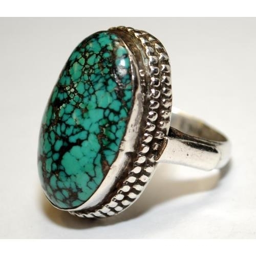 207 - Huge turquoise .925 silver Gothic ring size V