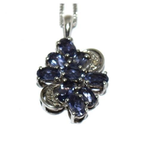 85 - Tanzanite Diamond  white gold on 925 silver pendant