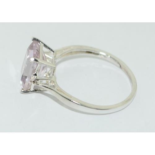 107 - Emerald cut Rose de  France white gold on 925 silver ring size S