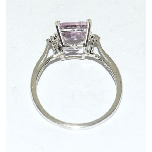 107 - Emerald cut Rose de  France white gold on 925 silver ring size S