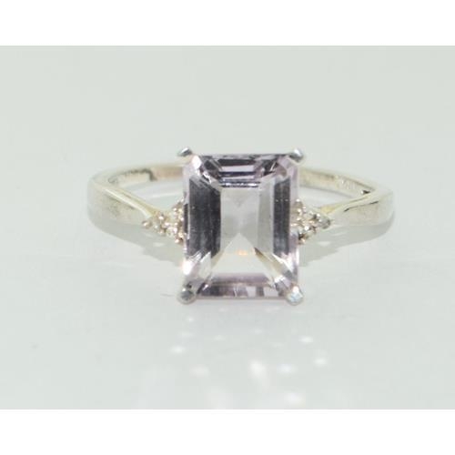 107 - Emerald cut Rose de  France white gold on 925 silver ring size S