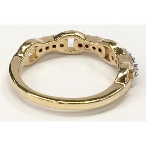 312 - Snaffle link designer cz gold on 925 silver ring size N.