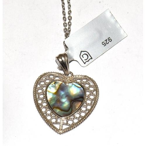 313 - New Paua shell w/g 925 silver large heart pendant.