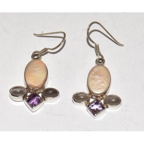 318 - Pearl/Amethyst/Moonstone 925 silver earrings.