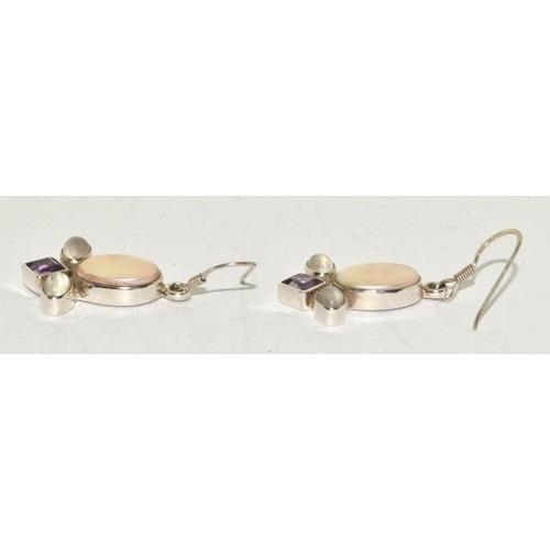 318 - Pearl/Amethyst/Moonstone 925 silver earrings.