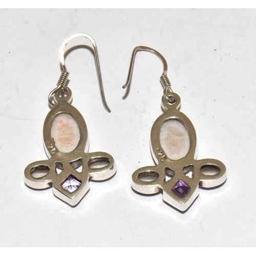 318 - Pearl/Amethyst/Moonstone 925 silver earrings.