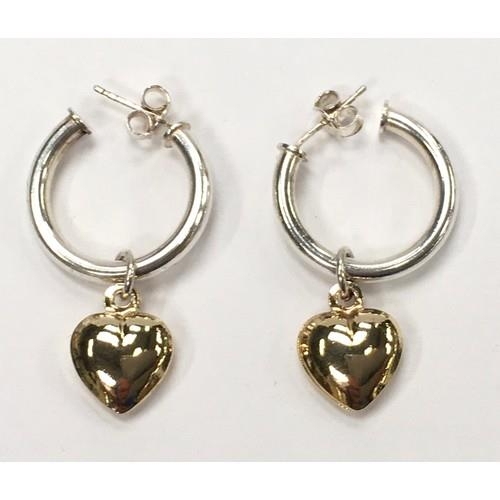 319 - Gold on 925 silver hoop earrings with hearts.