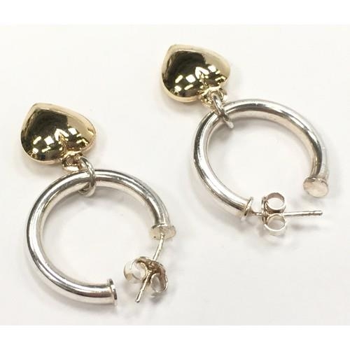 319 - Gold on 925 silver hoop earrings with hearts.