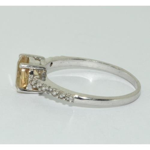 46 - Silver ladies Citrine and Diamond  ring size R