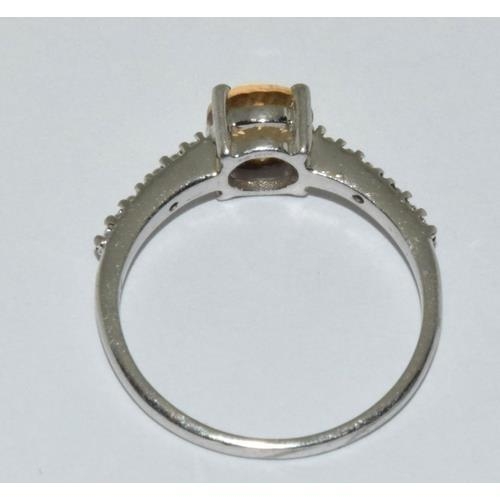 46 - Silver ladies Citrine and Diamond  ring size R