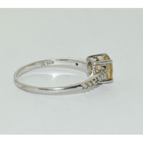 46 - Silver ladies Citrine and Diamond  ring size R