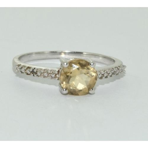 46 - Silver ladies Citrine and Diamond  ring size R