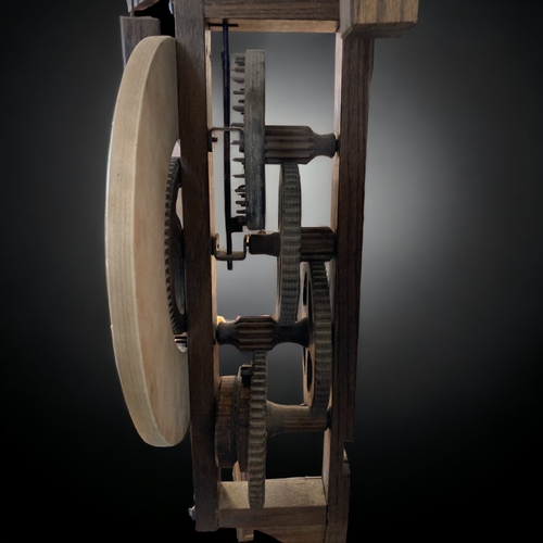 A LARGE VINTAGE SWISS WOODEN FOLIOT PENDULUM WALL CLOCK. PROBABLY