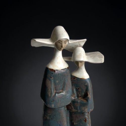 152 - A LLADRO 'TWO NUNS' FIGURE IN GRES FINISH.