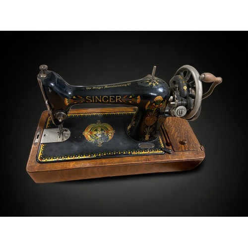 369 - THREE SINGER SEWING MACHINES 1910 66K LOTUS AND 2 OTHERS, TOGETHER WITH AN ELNA PRIMULA 410.