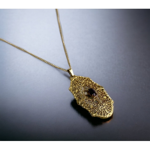 108 - A 12KT GOLD PLATE FILIGREE PENDANT NECKLACE.