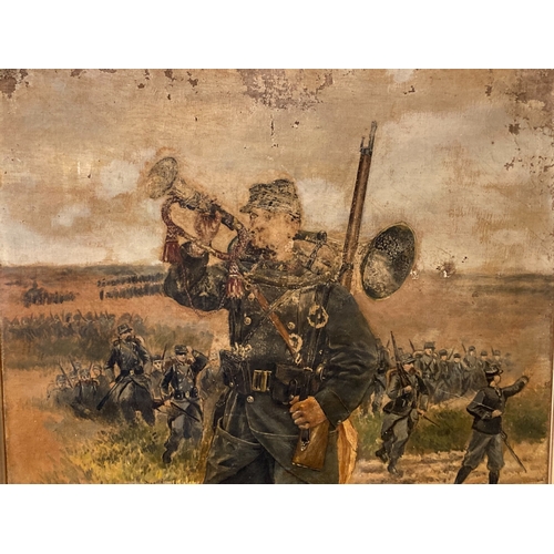 19 - OIL ON CANVAS 'SOUNDING THE CHARGE' AMERICAN CIVIL WAR PAINTING. AFTER THE MANNER OF WINSLOW HOMER.
... 