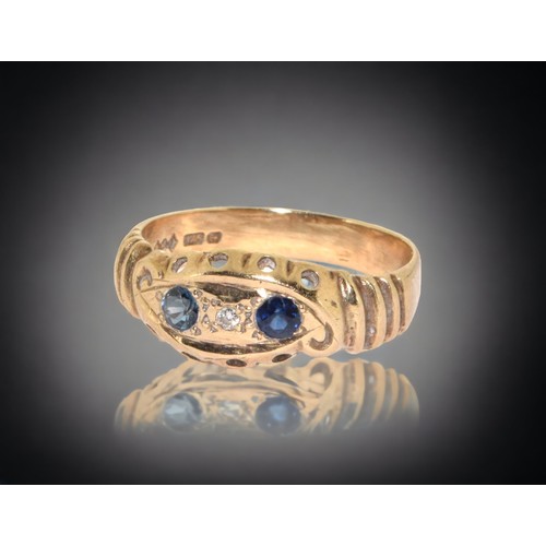 115 - 9ct Gold Sapphire & Diamond Ring. 3g. Size P