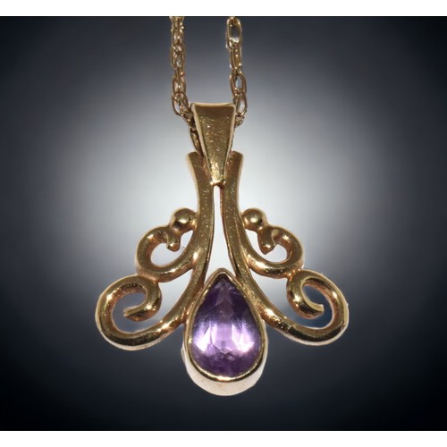 116 - A 9ct Gold Amethyst ladies Necklace & Earring Set. 
4g